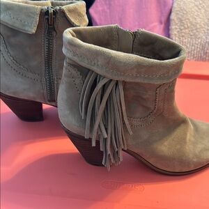 Sam Edelman Fringe Suede Ankle Boots - Taupe